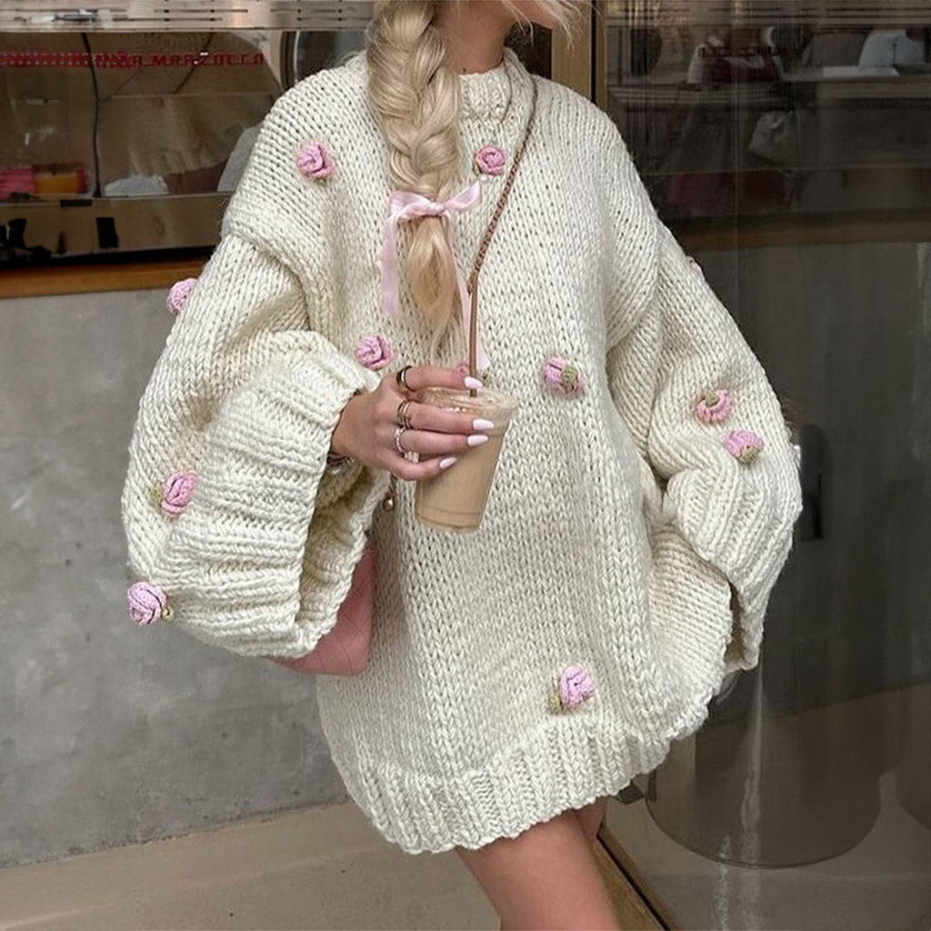 Embroidered Floral Mock-Neck Sweater