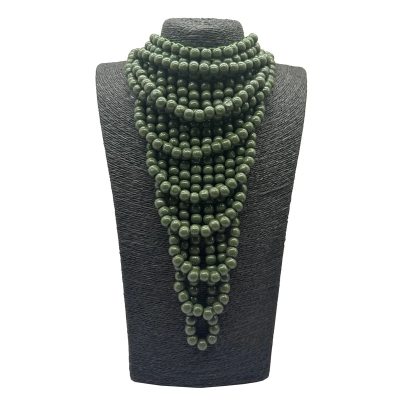 Layered Wood Tassel Statement Necklace