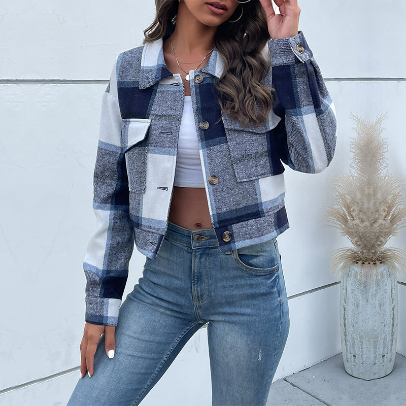 Brushed Plaid Cropped Jacket