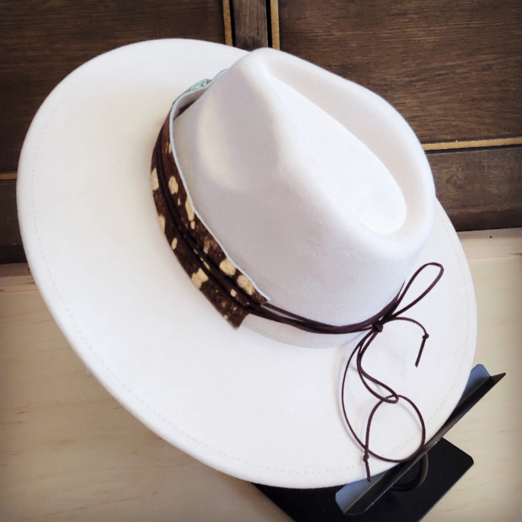 Wide Genuine Leather Mixed Metallic Hat Band w/ Turq 953t