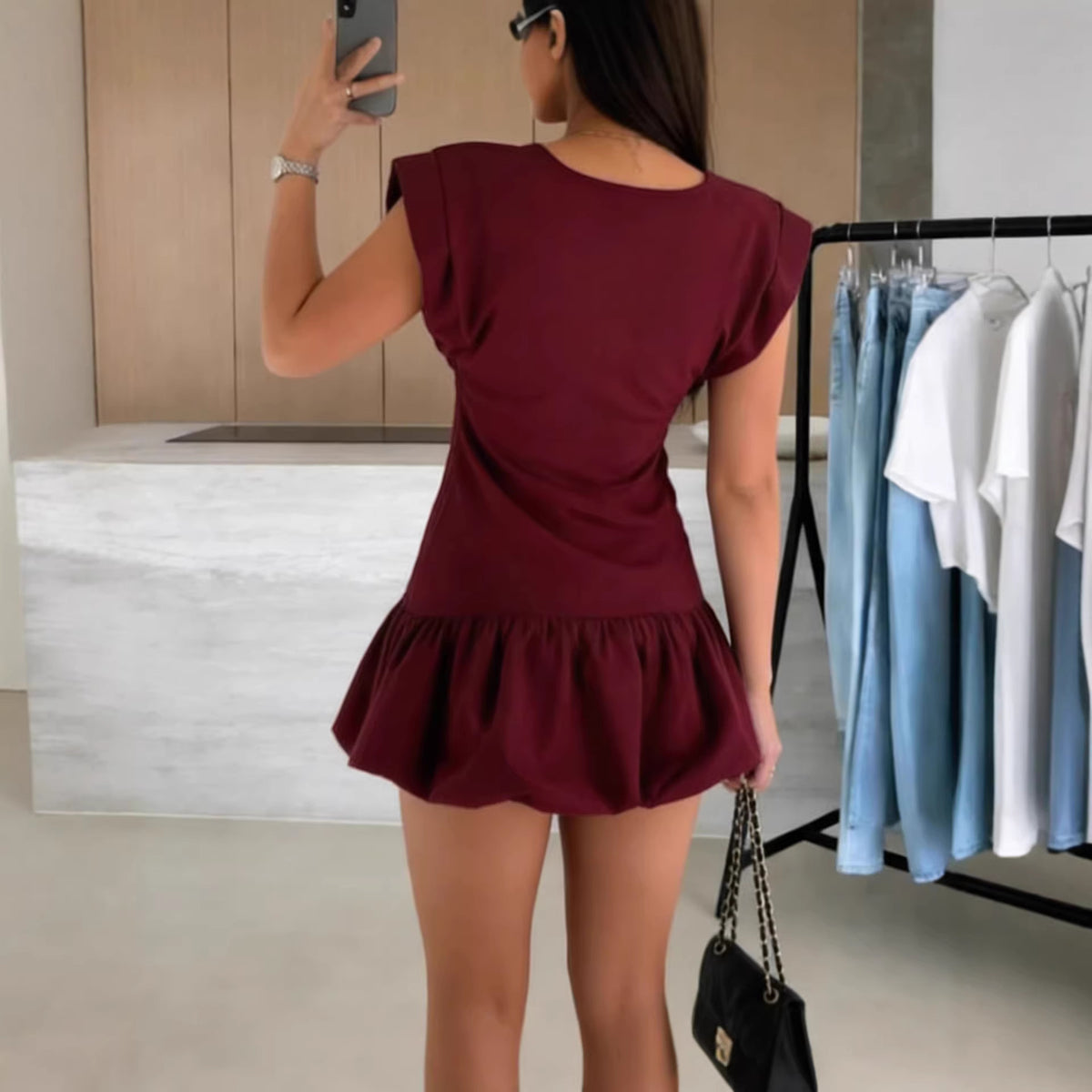 Ruffle Short-Sleeve Midi Dress