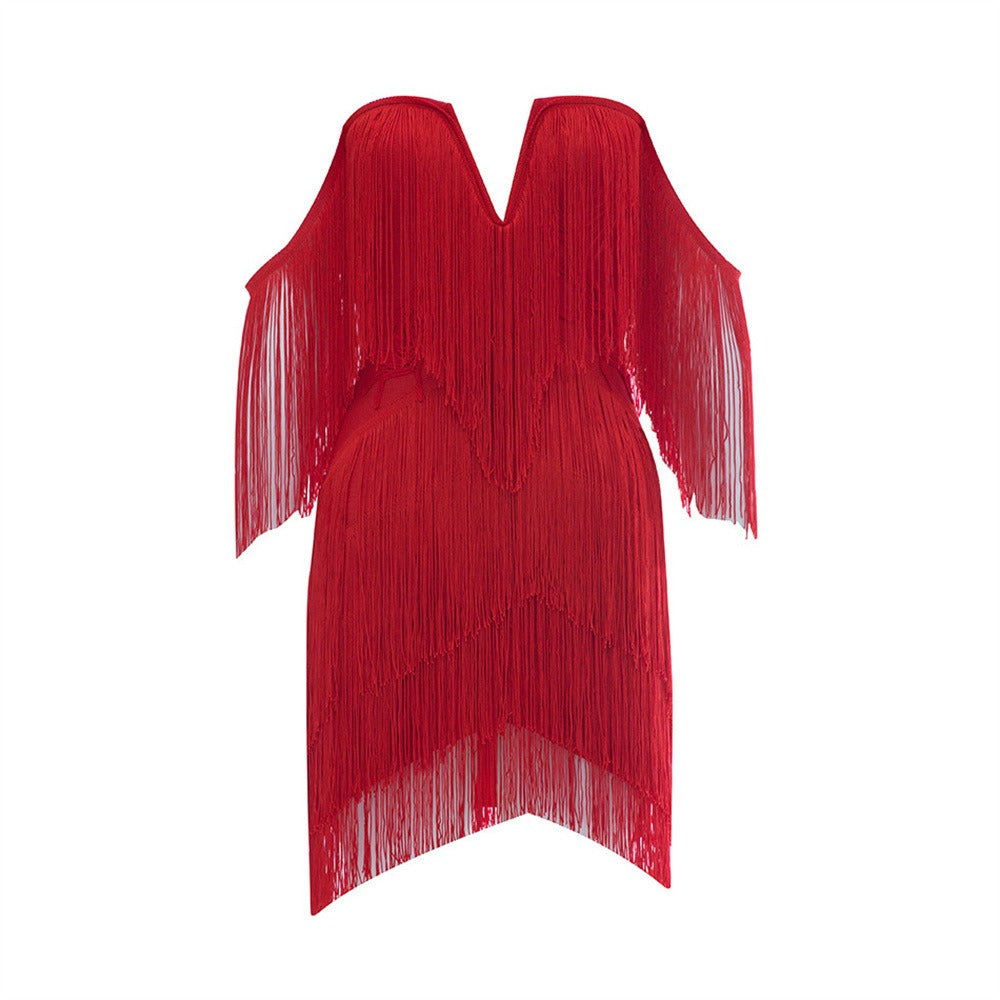 Open-Back Tassel Bandage Dress
