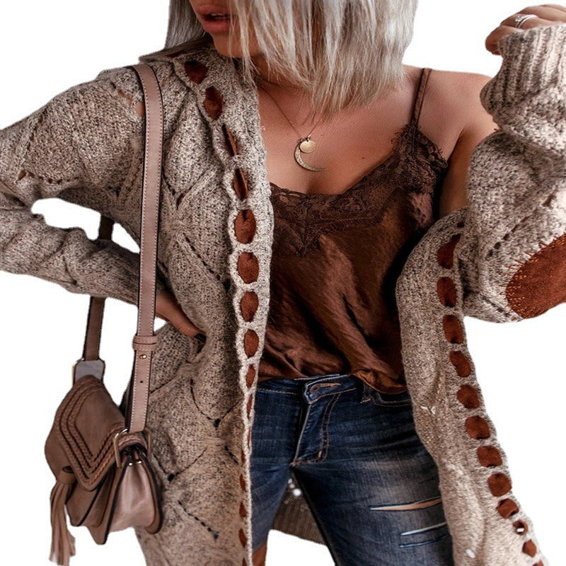 Hooded knitted long cardiagan