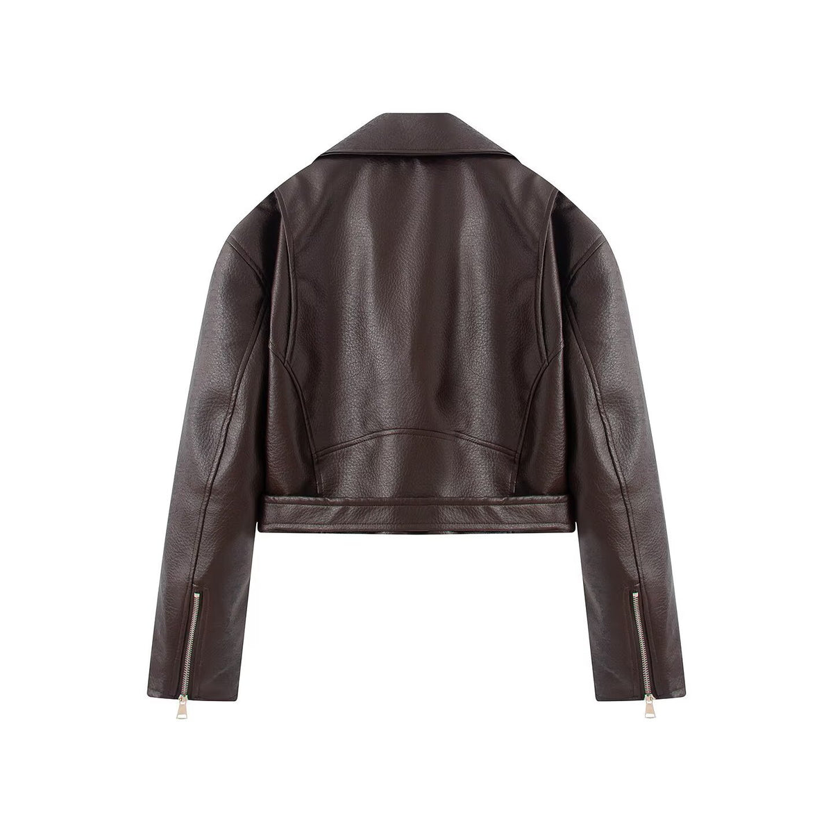 Long sleeved lapel faux leather motorcycle jacket