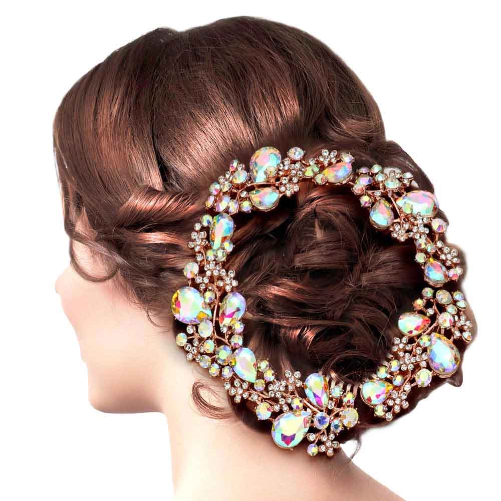 Floral Pave Glass Crystal Hair Comb