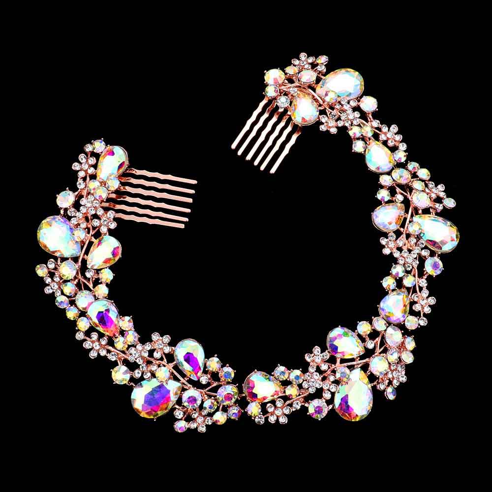 Floral Pave Glass Crystal Hair Comb