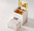 3 in 1 Vanity Desk with Plip Top Mirror,Small Make Up Vanity Set with Visible Glass Desktop,Compact Makeup Vanity with 3 Drawers