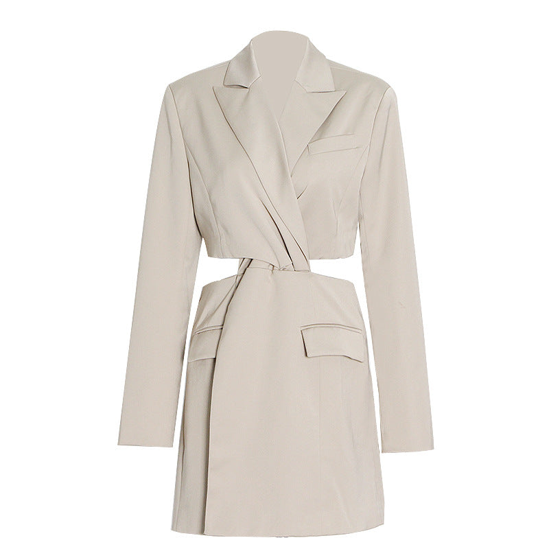 Hollow Out Backless Design Slim Blazers For Women Solid Long Sleeve High Waist Jackets