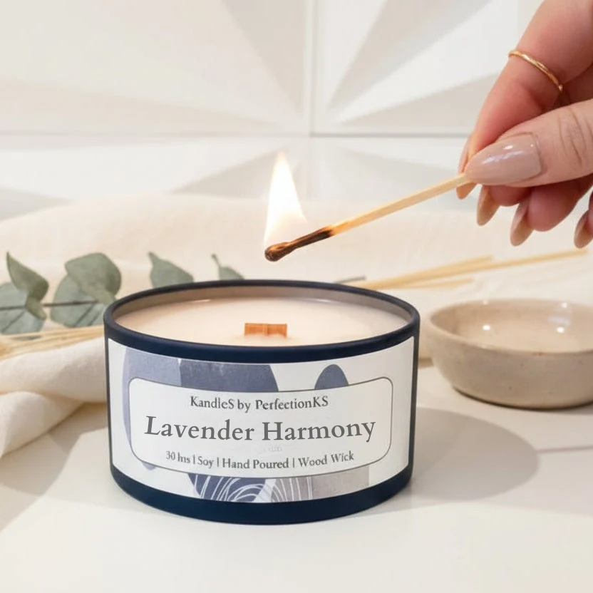Lavender Harmony Luxury Candle | 8oz Non-Toxic Soy Candle with Wooden Wick | Clean Burn