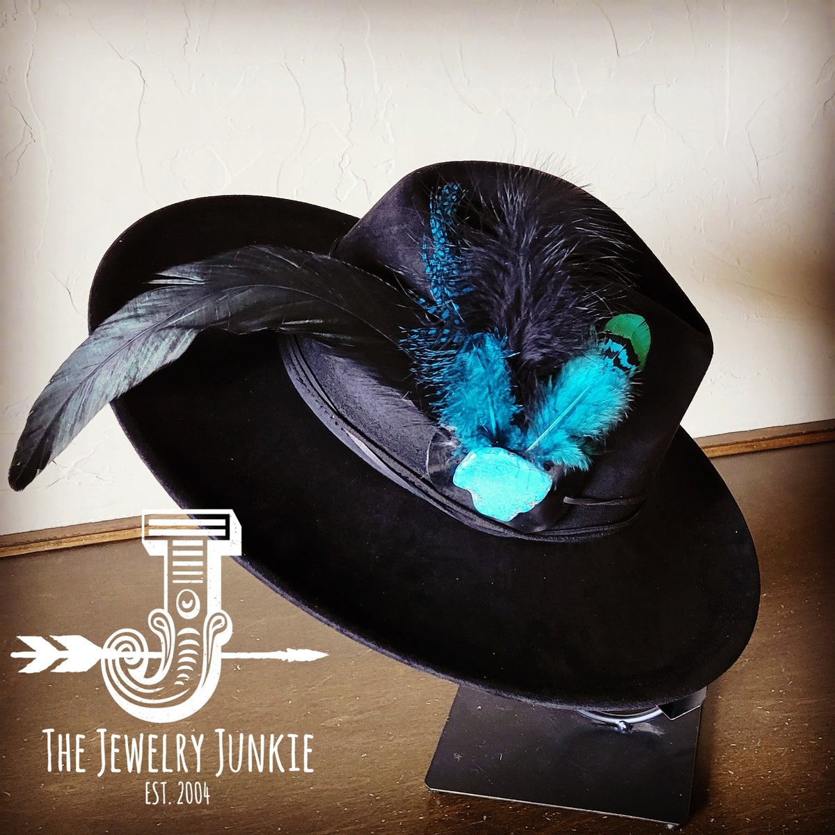Marabou Blue Spotted Feather & Turquoise Slab Hat Band + Choice of Hat 986a
