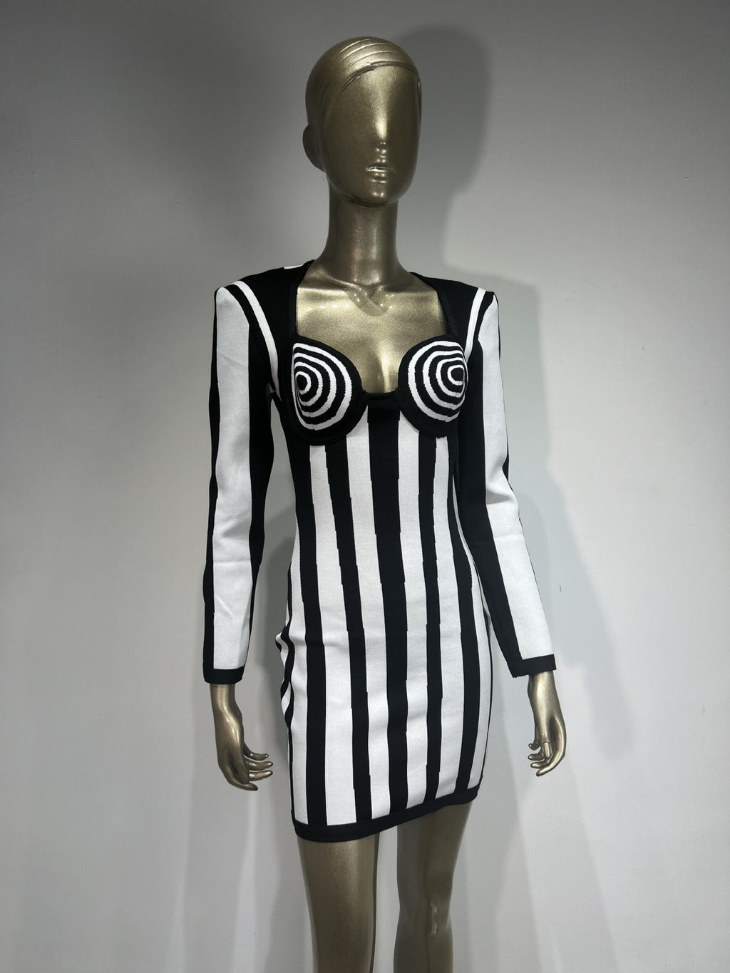 Black & White Striped Bandage Mini Dress