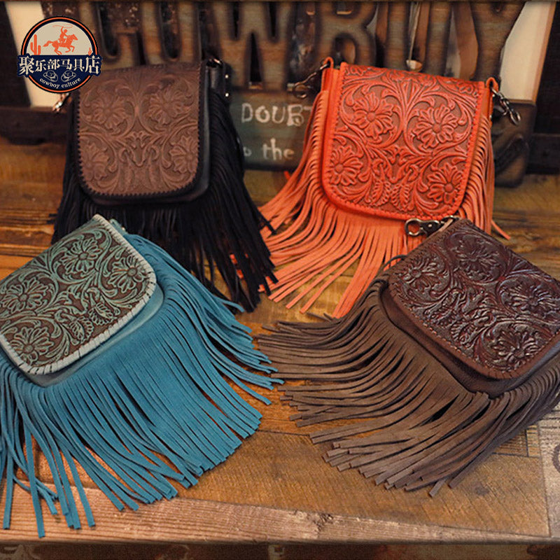 Womens Trendy Single Item Small Bag With Adjustable Shoulder Strap Inside Retro Leather Tassel Waist Bag