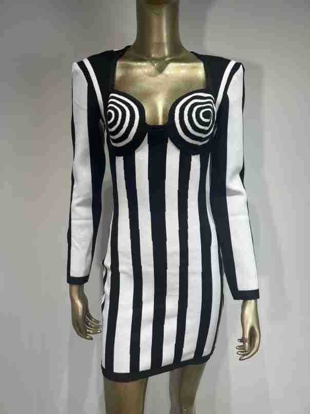 Black & White Striped Bandage Mini Dress