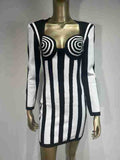 Black & White Striped Bandage Mini Dress