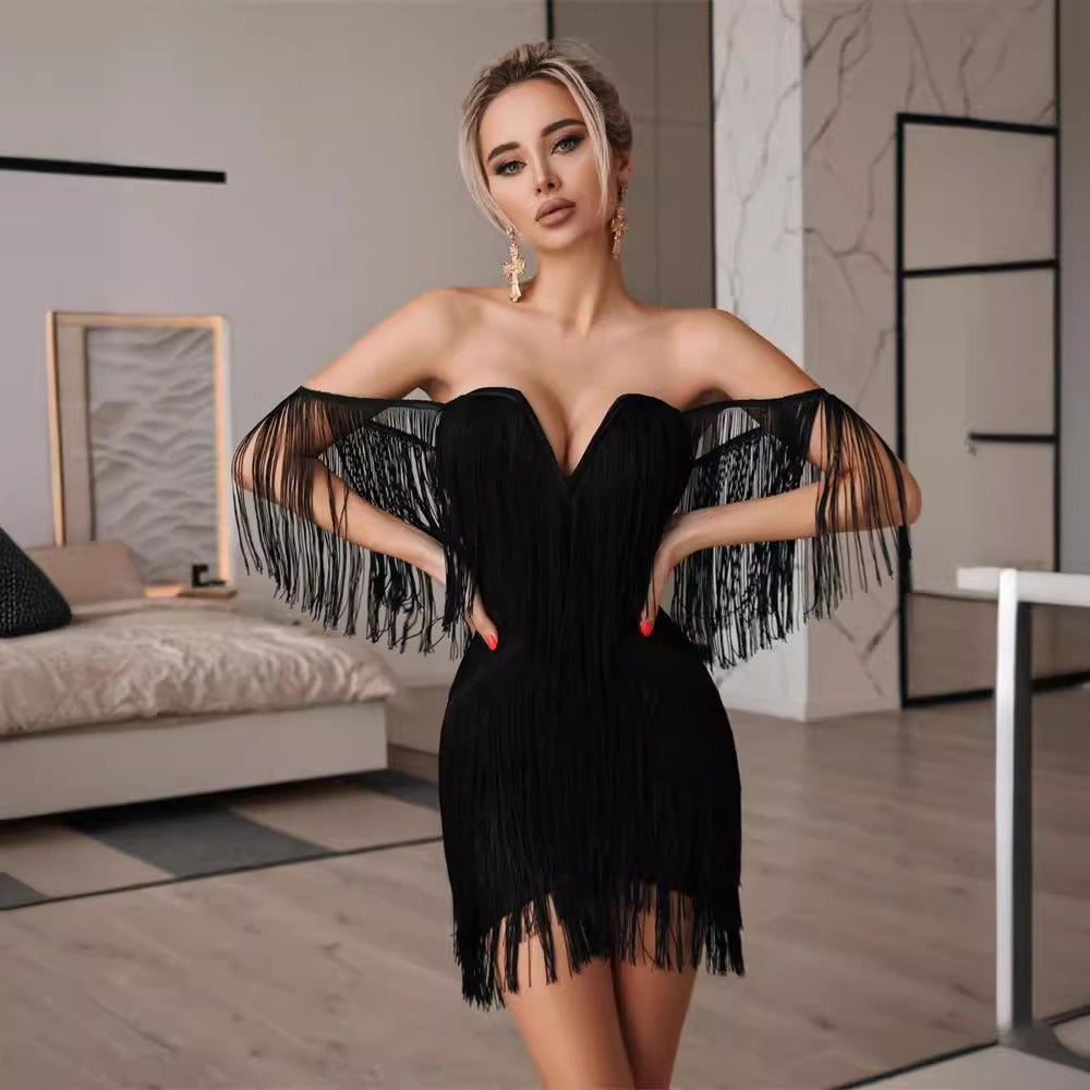 Open-Back Tassel Bandage Dress