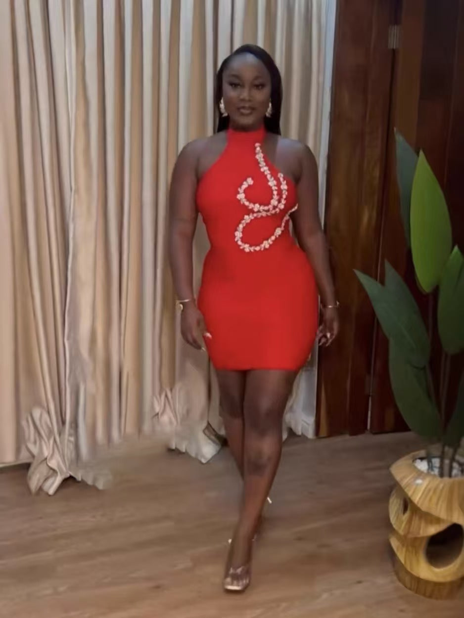 Strapless Rhinestone Bandage Midi Dress