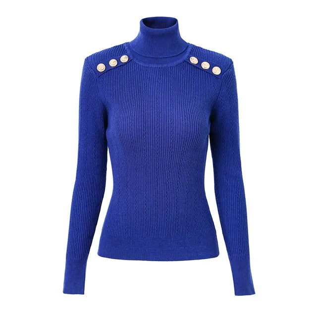 Gold Buckle Turtleneck Sweater