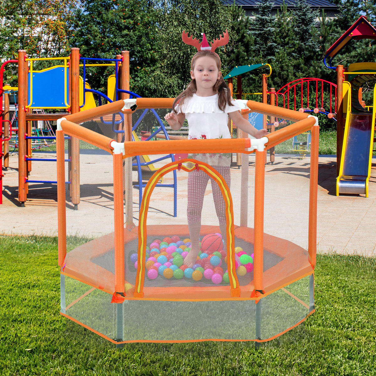 55-Inch Kids' Trampoline with Safety Enclosure | Orange