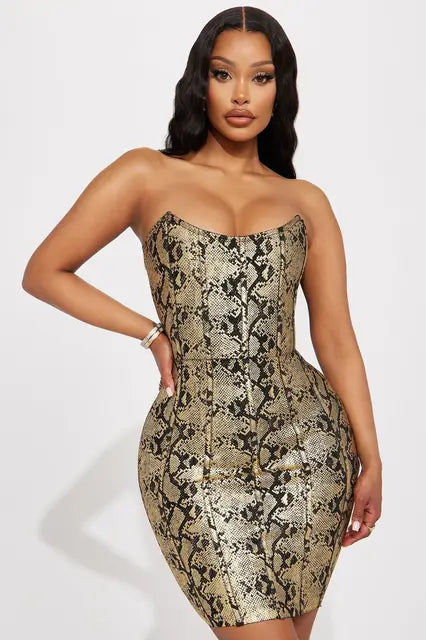 Metallic Snake Print Bandage Dress