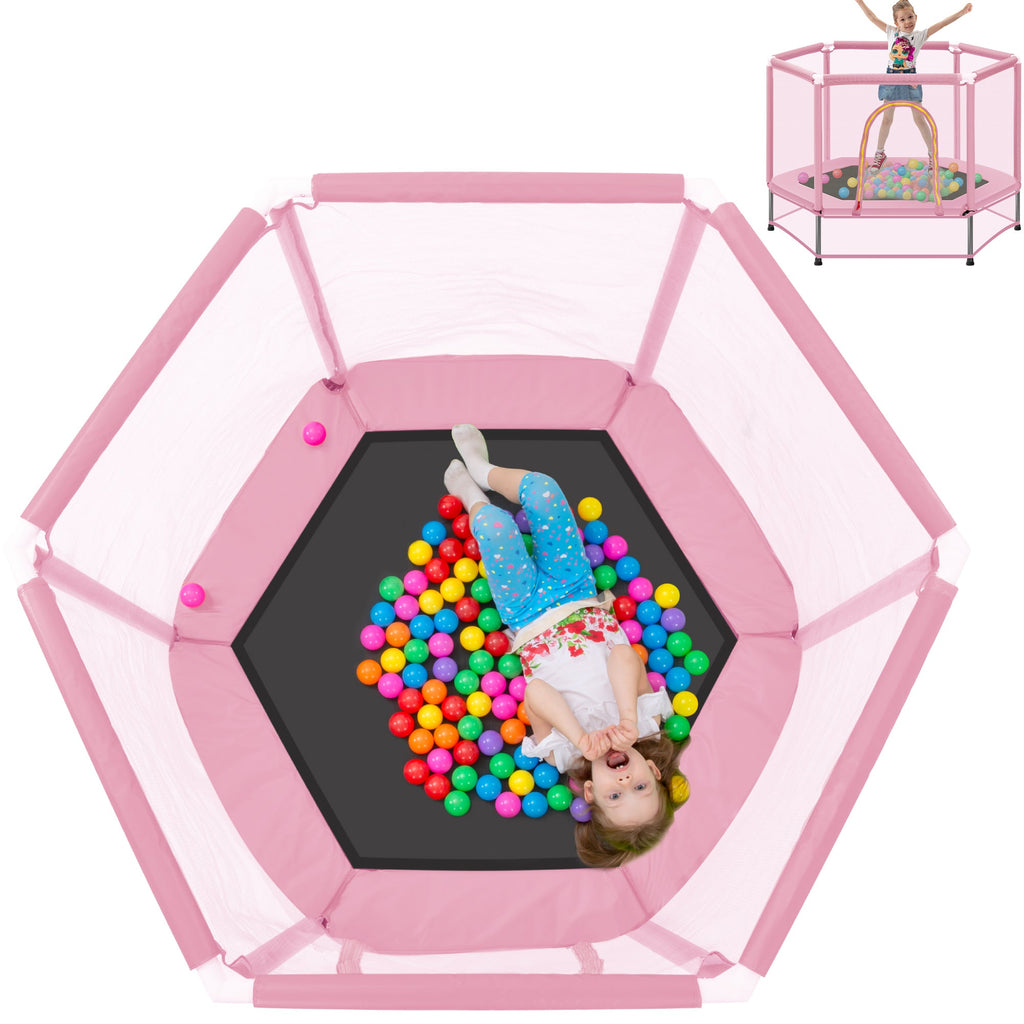 55-Inch Kids' Trampoline with Safety Enclosure | Pink