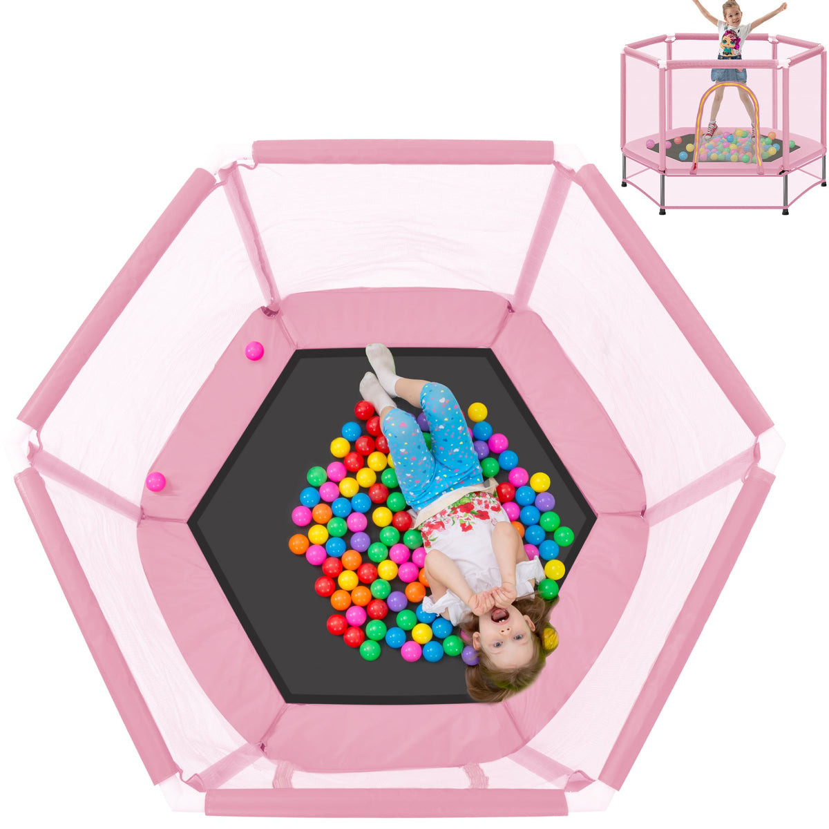 55-Inch Kids' Trampoline with Safety Enclosure | Pink