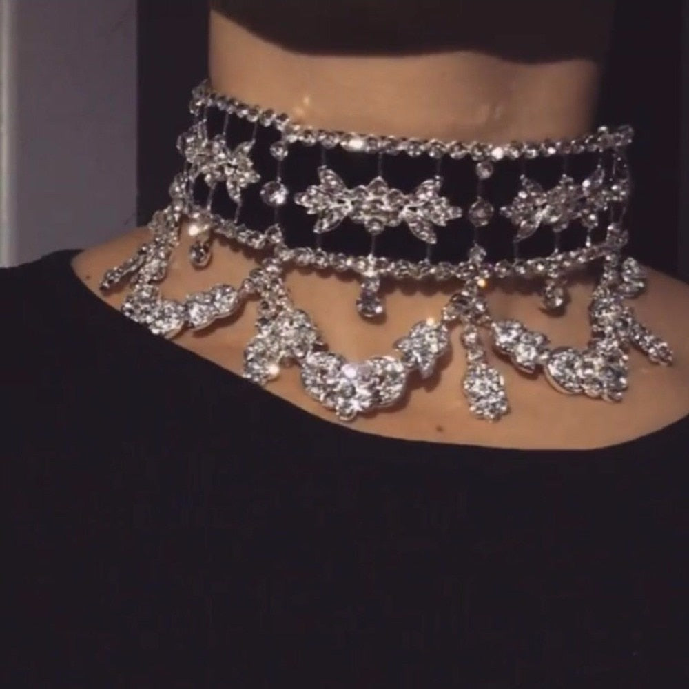 Crystal Rhinestone Statement Choker Necklace