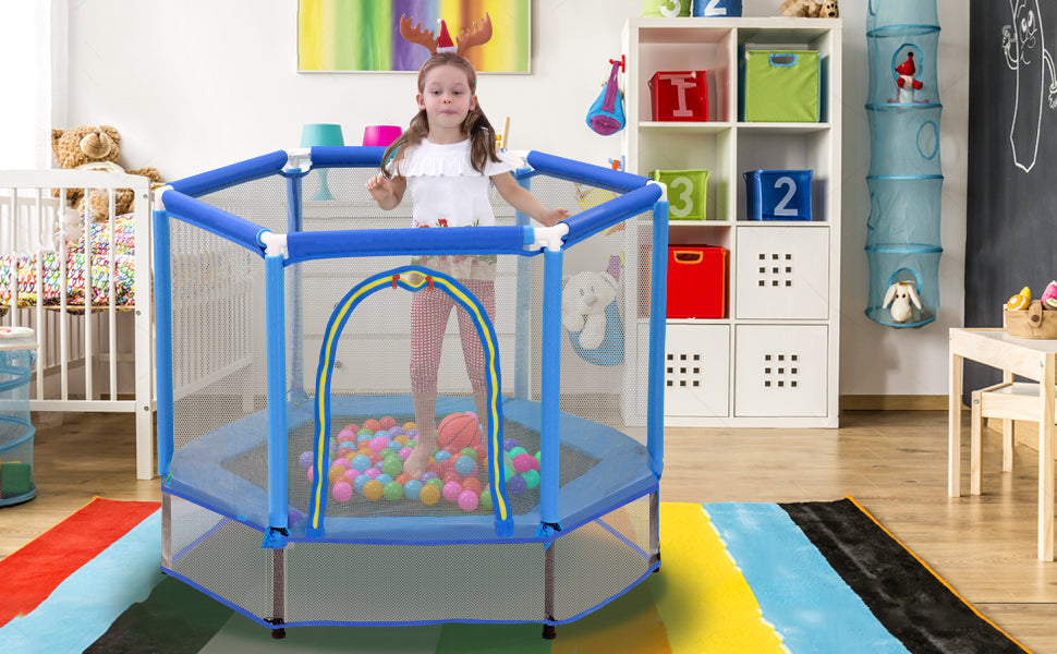 55-Inch Kids' Trampoline with Safety Enclosure | Blue