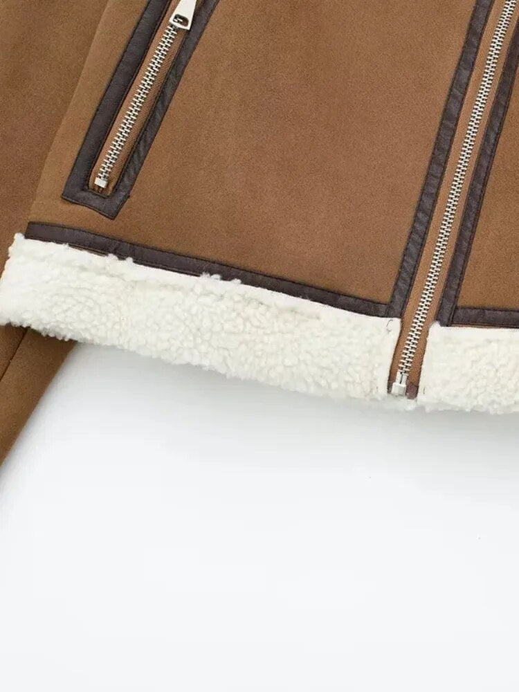 Faux Shearling Moto Jacket with Belt