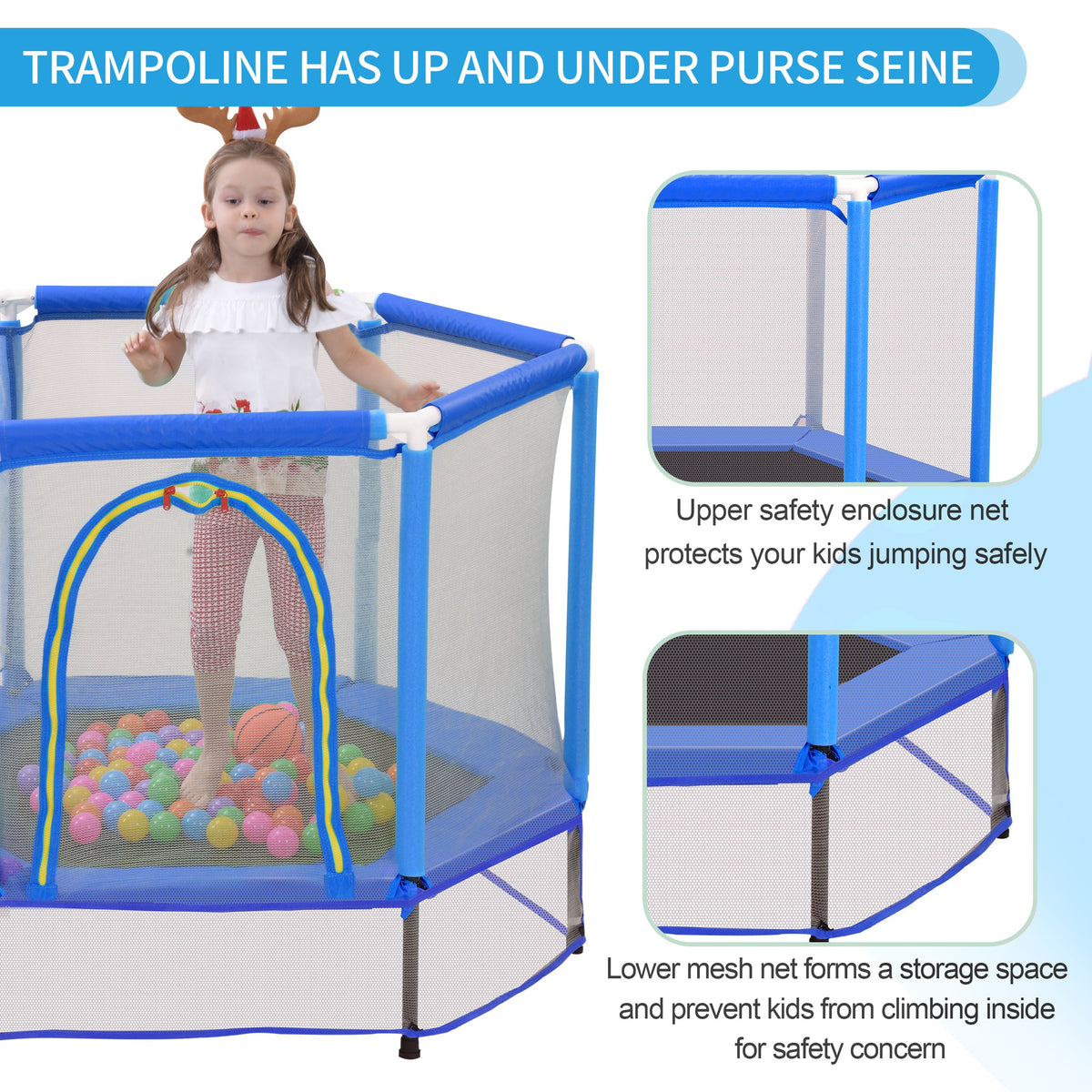 55-Inch Kids' Trampoline with Safety Enclosure | Blue