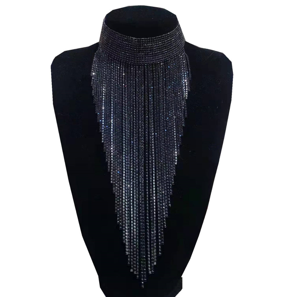 Rhinestone Tassel Statement Necklace