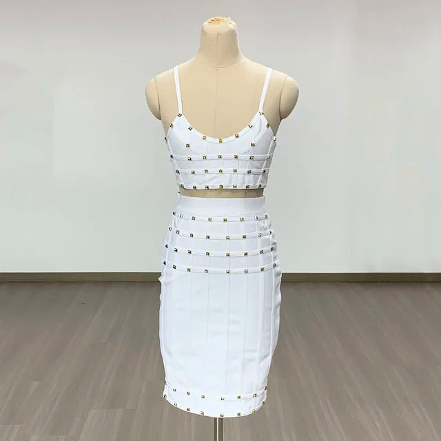 Rivet-Detail Bandage Skirt Set