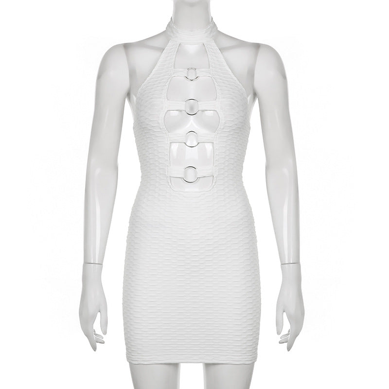 Ring Detail Halter Mini Dress