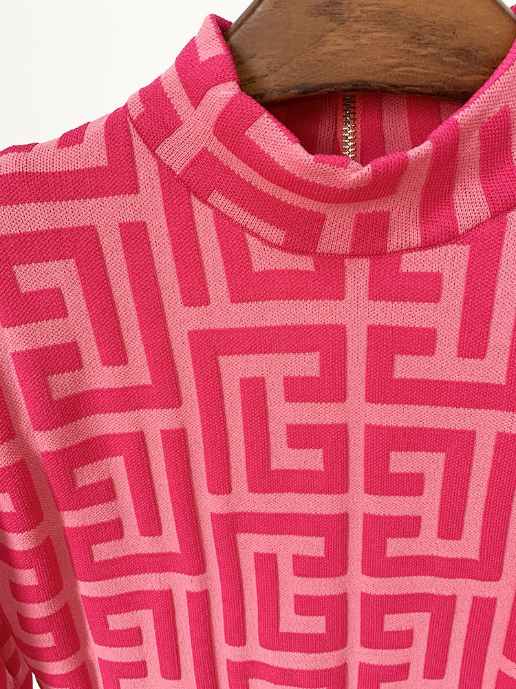 Rose Jacquard Knit Midi Dress