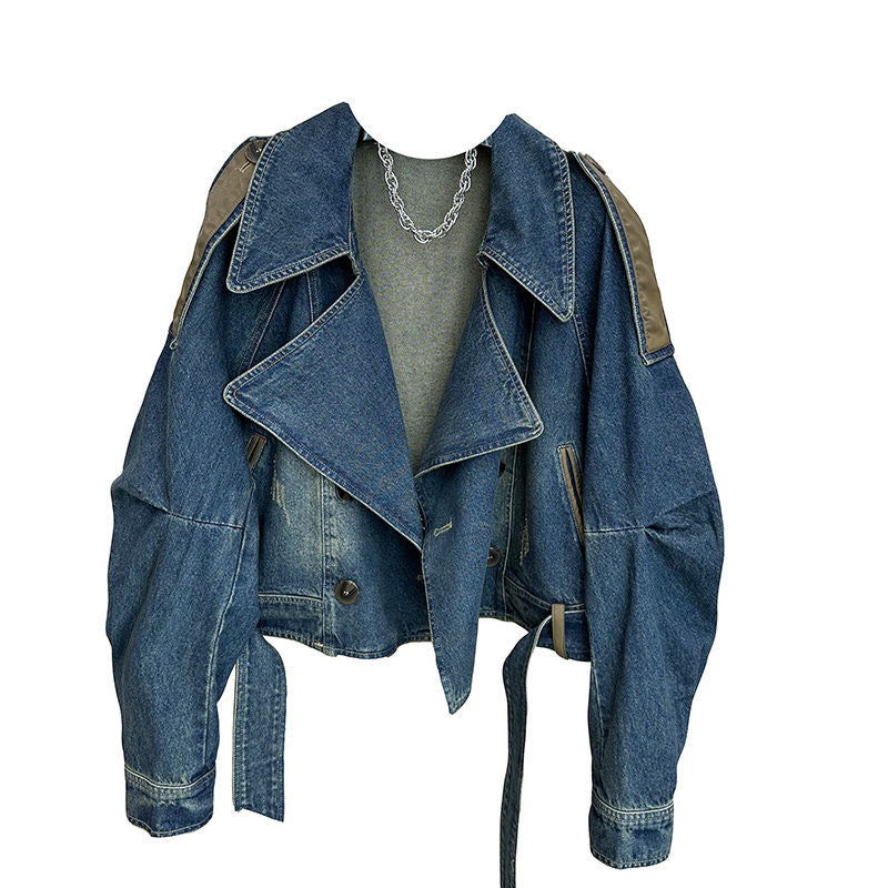 Denim & Faux Leather Patchwork Jacket