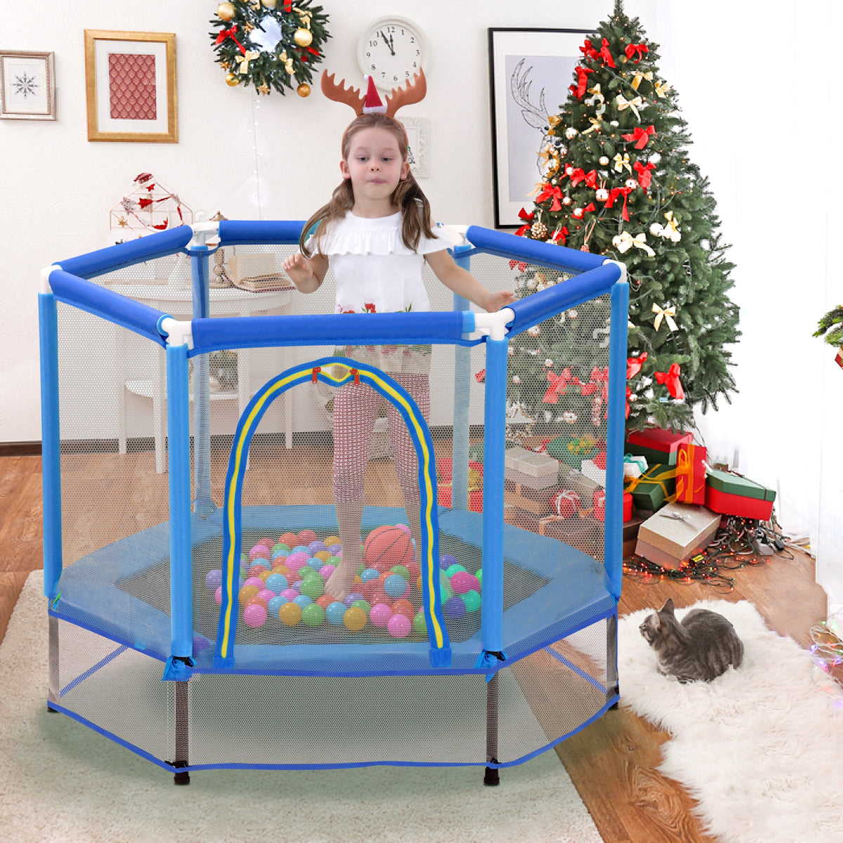 55-Inch Kids' Trampoline with Safety Enclosure | Blue
