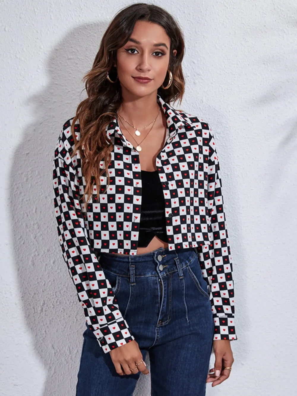 Printed Cropped Button-Down Jacket