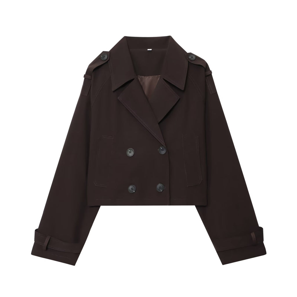 Street double breasted short lapel trench coat jacket