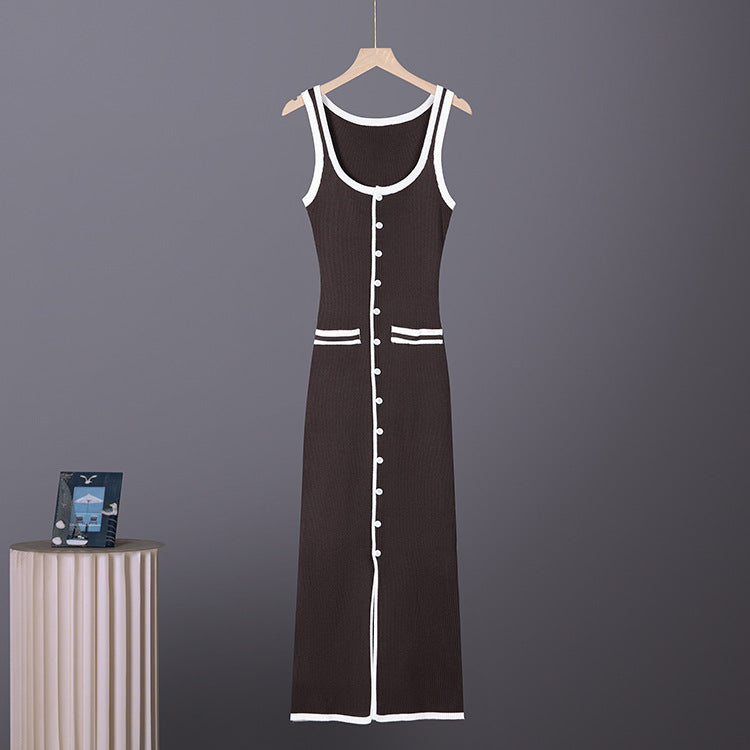 Strap Dress, Sexy Slim-Fit Buttoned Split Design Bodycon Dress