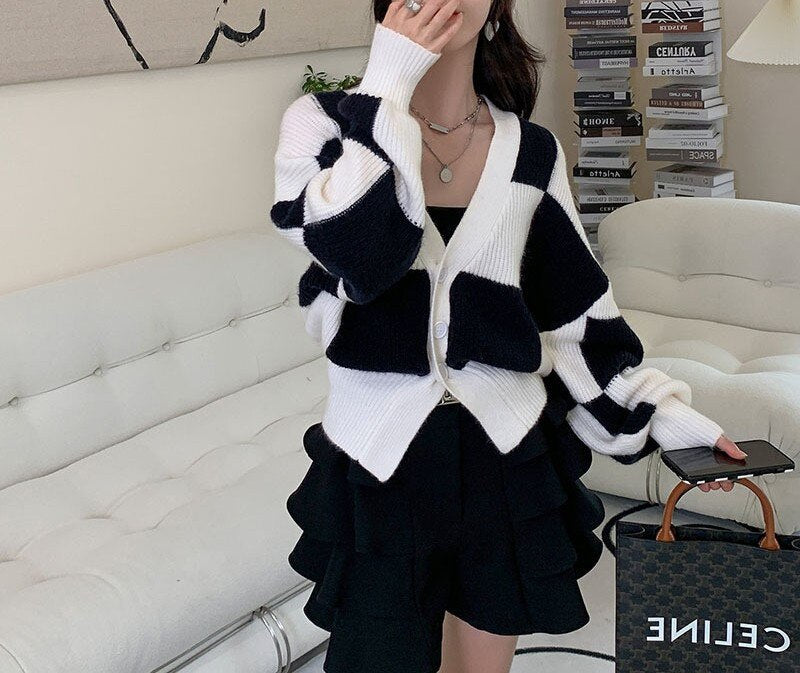 Plaid Patchwork Cropped Cardigan