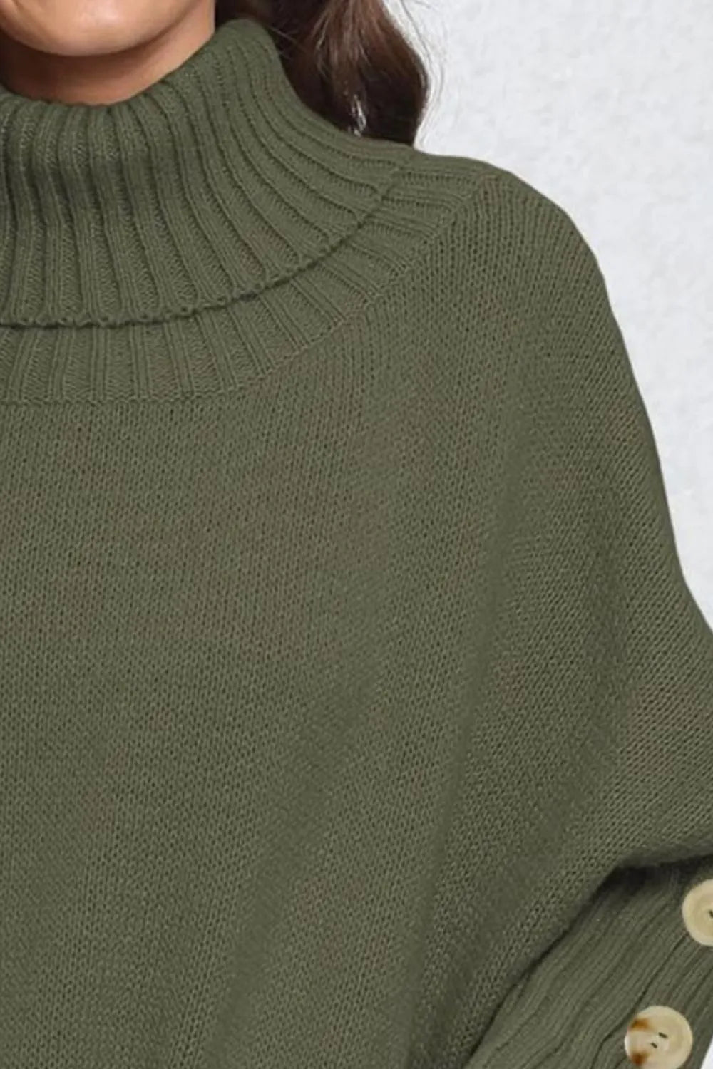 Button-Detail Turtleneck Sweater