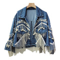 Korean Heavy Pearl Tassel Loose All-Match Personalized Short Denim Jacket Women Jean Jacket Outerwear Spring New Clothes