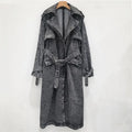 GetSpring Women Denim Trench Coat Temperament Pearl Lace Up Jean Windbreaker All Match Loose Long Denim Overcoat New