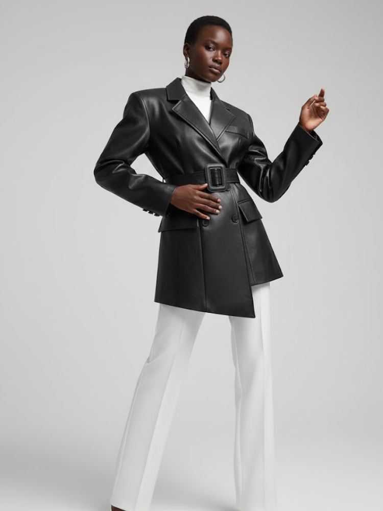 Black Vegan Leather Double-Breasted Blazer MERCER: New Colección COUTURE in NOLITA - BYMANYC ® New York