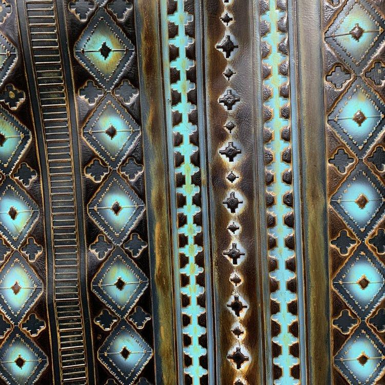 Rope Edge Blue Navajo Leather Belt Buckle w/ Blue Turquoise 908c