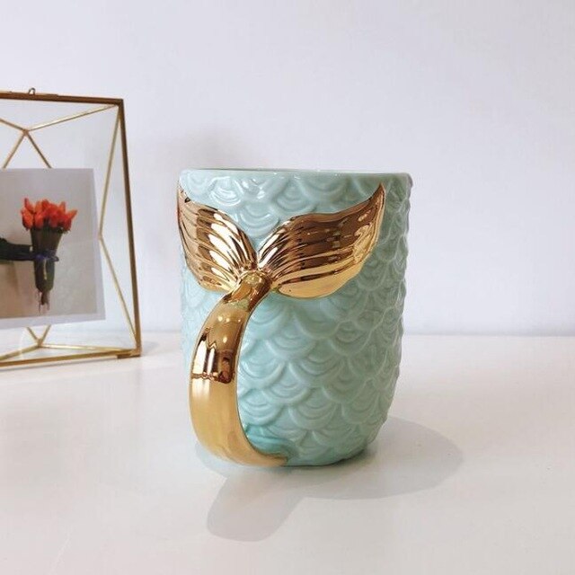 Mermaid Handle Pearl-Glaze Ceramic Mug