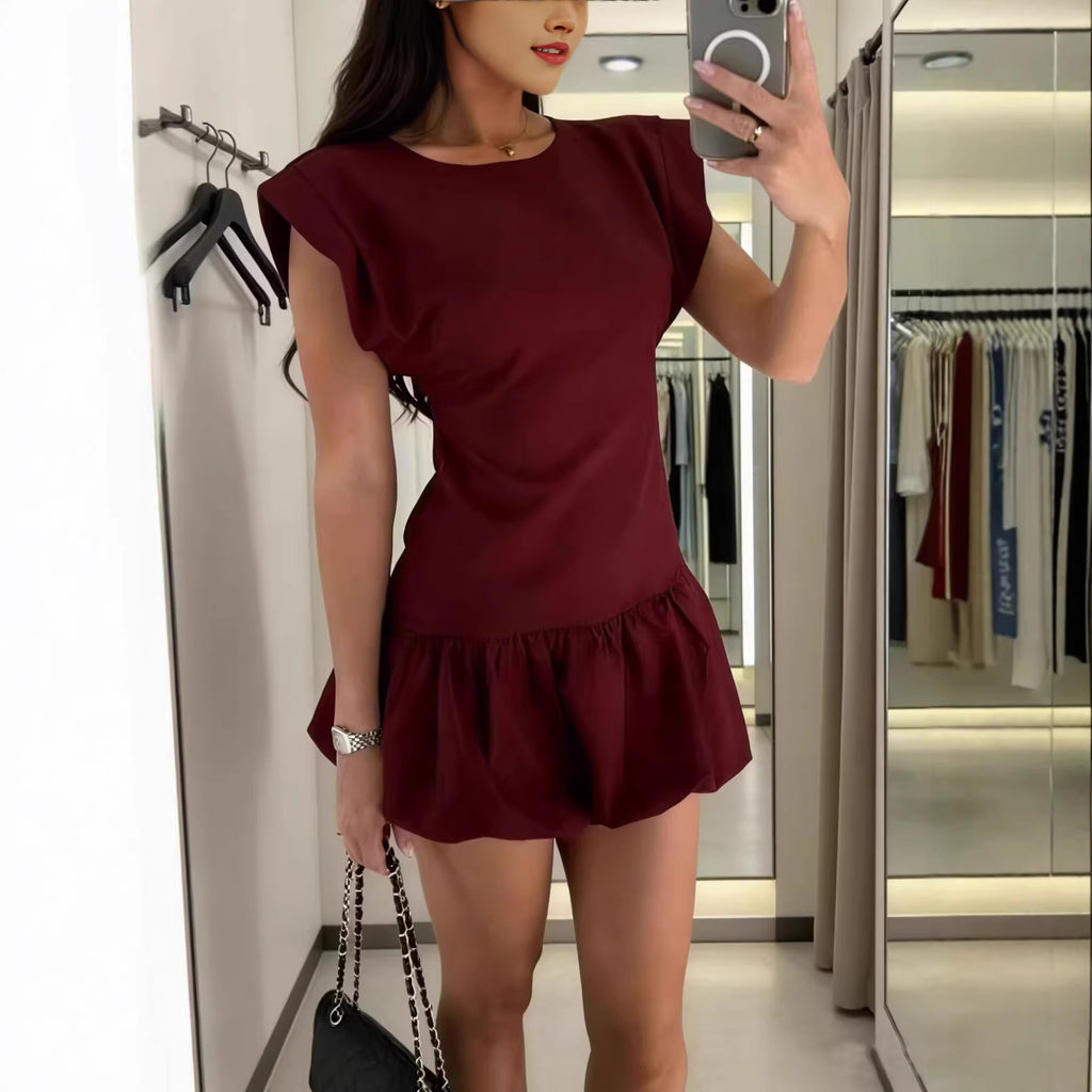 Ruffle Short-Sleeve Midi Dress