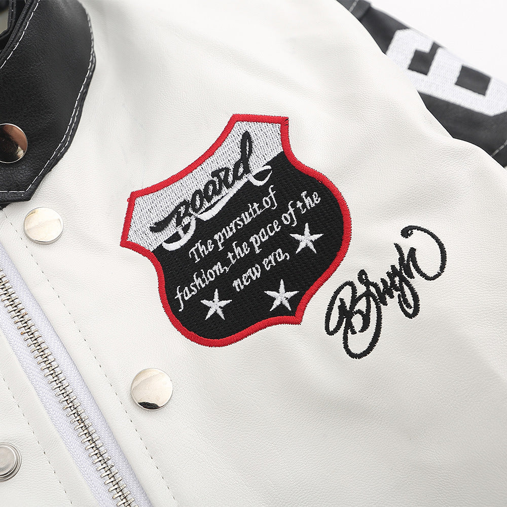 Colorblock Faux Leather Moto Jacket
