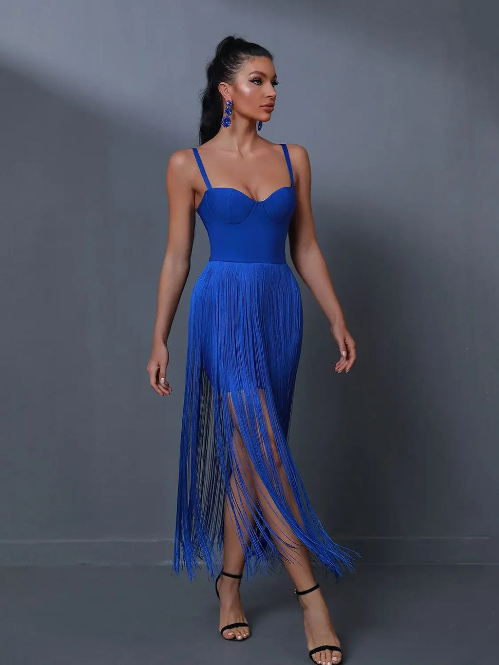 Navy Fringe Bandage Midi Dress