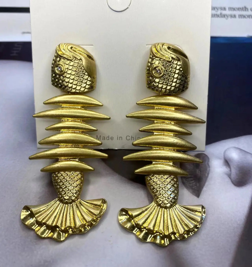 Vintage Fishbone Statement Earrings