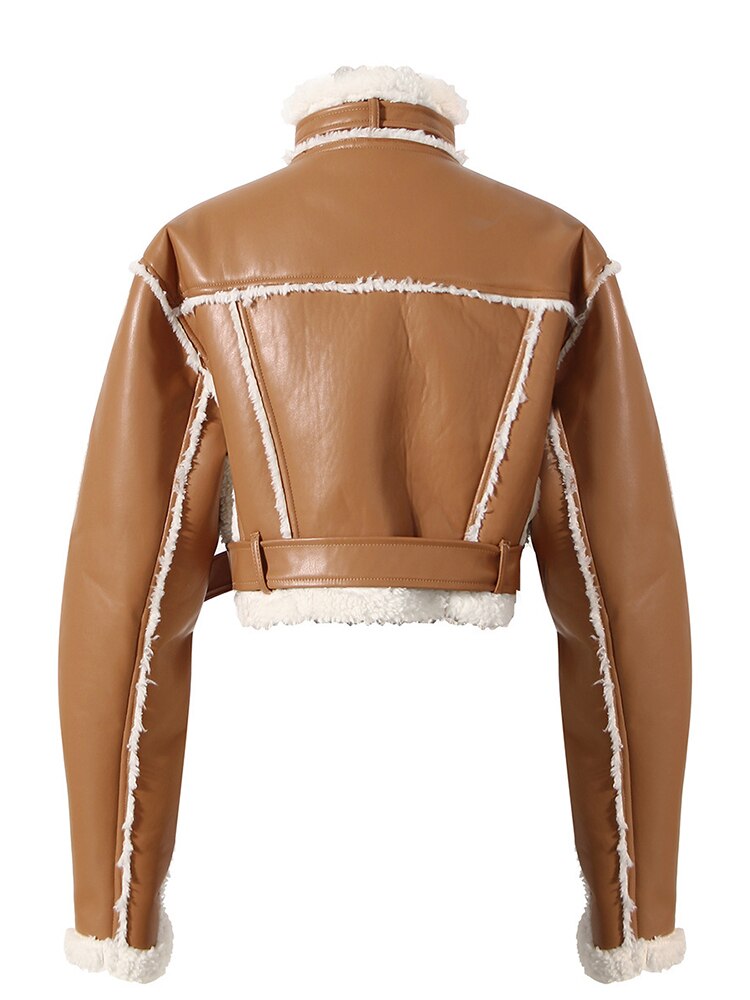 Belted Faux-Fur Moto Jacket